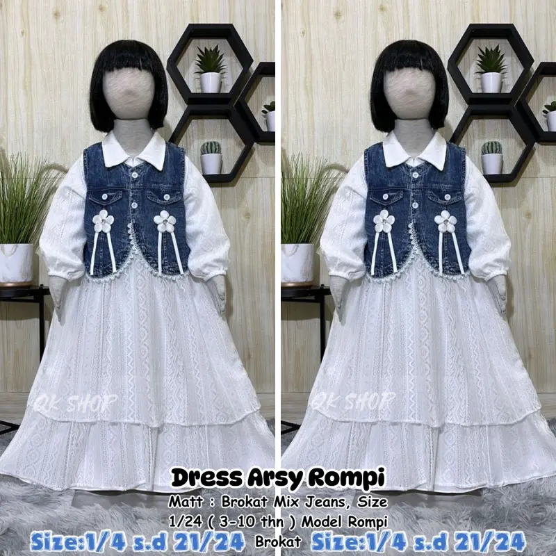Dress Brokat Lebaran Arsy Rompi Jeans Anak Usia 3-10 Tahun Bahan Brokat Jeans Import - COD 0