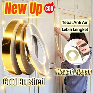 Stiker List Gold Plat Dinding Lantai 10/50m | Stiker Pembatas Nat Keramik 1cm-5cm Emas doff