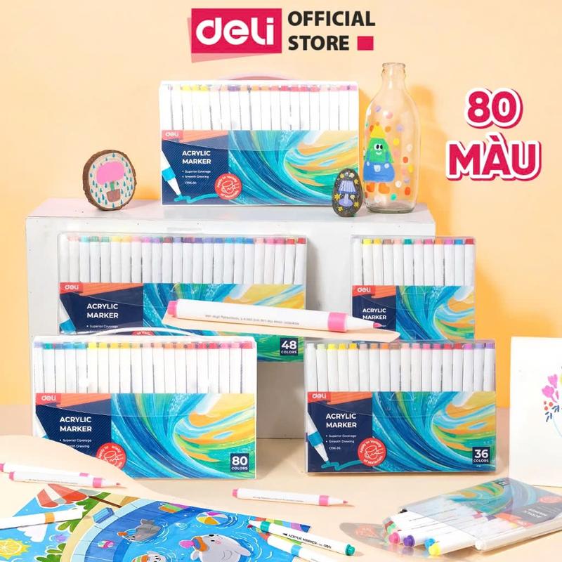 Bút Sơn Acrylic Marker 60 48 Màu Cao Cấp Deli Vẽ Trên Mọi Chất Liệu Màu Sắc Tươi Sáng Chống Thấm Nước Có Thể Chồng Màu EC196
