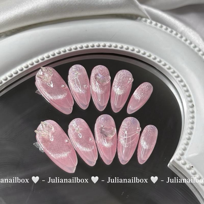 JuliaNailbox Mã 466 Móng tay giả thiết kế thủ công sơn gel tặng kèm keo miếng dán dũa bông cồn gắn dễ dàng tiện lợi có thể tái sử dụng