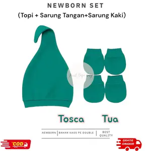 Topi Set Bayi Sarung Tangan dan Kaki Polos Varian Warna