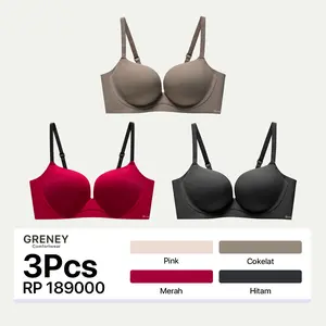 GRENEY-Gbras-(3PCS)Bra One Piece Warna Bh Wanita Beha Pakaian Dalam Remaja Basic Tanpa Kawat Cewek Lingerie Plain Desain Kontras Push up Berbentuk Nyaman Busa PD Wireless Seamless Cantik Tipis Dewasa-89616