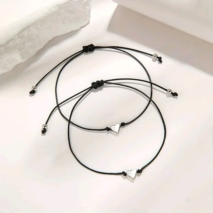 Gelang Couple (2 Pcs) Love Bunga Kupu Gelang Tali Satin Bracelet Kapel Persahabatan Pria Wanita Aksesoris Fashion Korea Biru Silver Uniseks Elegan