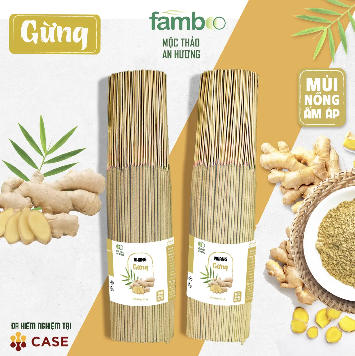 Nhang Gừng Mộc Thảo An Hương mùi nồng ấm áp, không cay mắt