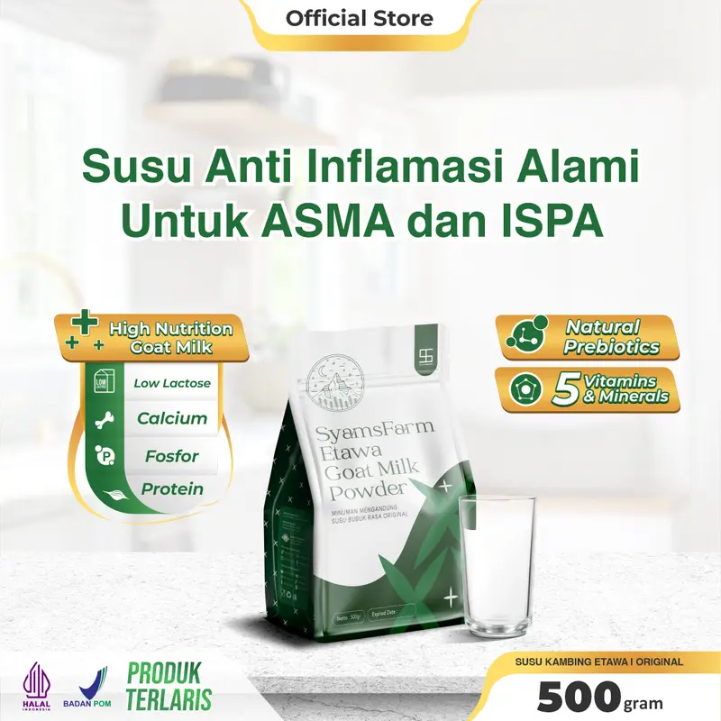 Ternak Syams Susu Kambing Etawa Bubuk Rasa Original 500 gram alami rendah gula terapi ISPA sesak nafas berat asma tuberkulosis peradangan paru paru pemula akut batuk berdahak imunitas lemah anak anak orang tua lansia dewasa rendah laktosa nyeri sendi 0