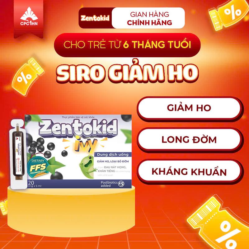 Siro Zentokid Ivy Giảm Ho Có Đờm Khàn Tiếng Khi Cảm Lạnh Cho Bé Thành Phần Húng Chanh Cao Lá Thường Xuân - Hộp 20 Ống