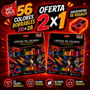 2x1 Colores Borrables 28+28 | 56 Colores intensos Premium | Lápices Escolares