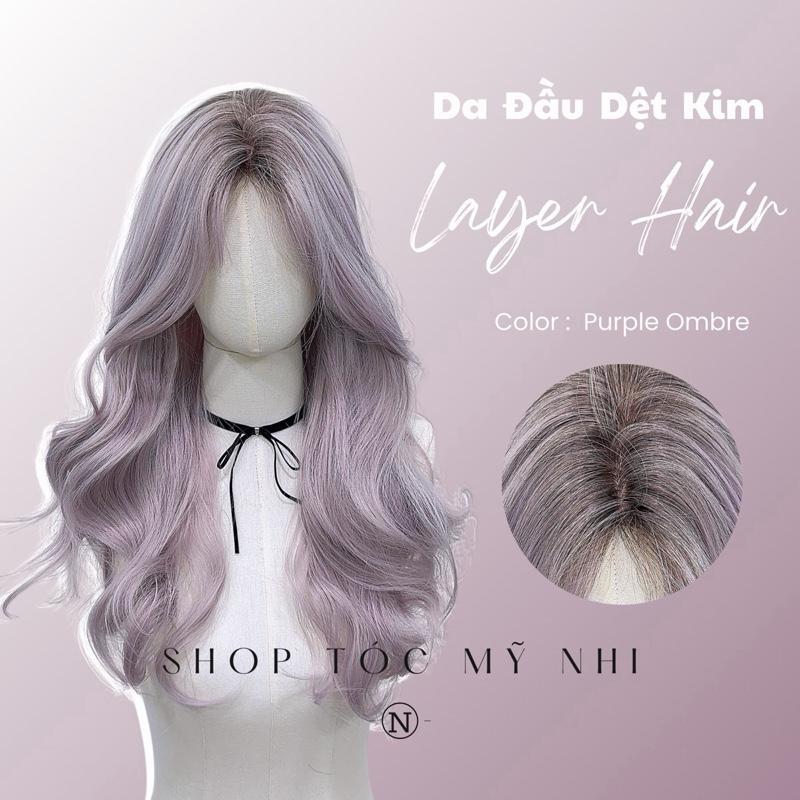  Tóc Giả Mỹ Nhi Mái Bay Xoăn Layer Màu Tóc Tím Ombre  Purple Ombre  x-dk2-0302 Da Đầu Dệt Kim  rẻ ngôi được  