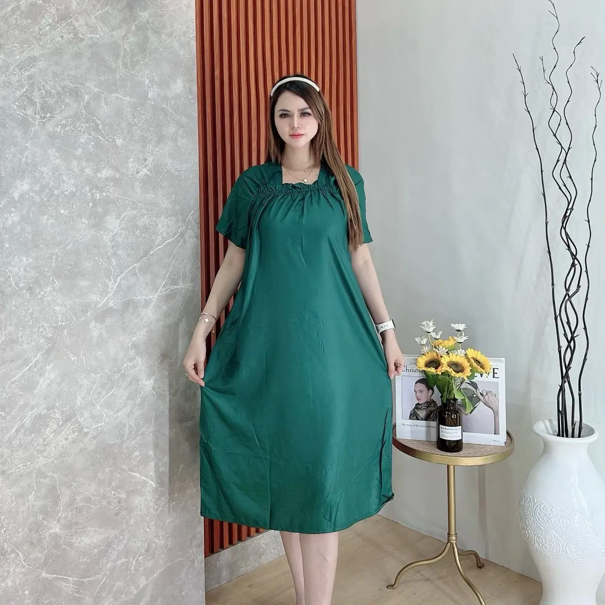 BatikKM Daster Fuji Polos Rayon Adem Dress Full Karet Nyaman Harian Batik Cantik frill Ibu Kain Menyusui Busui daster  ayam daster tebal dan adem Bumil Hamil jumbo hits premium