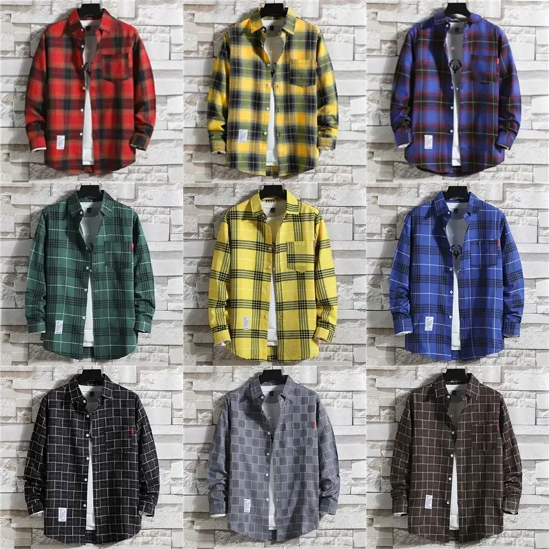 Men Oversized Size Clothing 2025 Fashion Spring Summer Autumn Casual Plaid Long Sleeve Shirt Retro Youth Casual All-match Top Men Shirt Coat somi marceline  flannel cartenz flannel