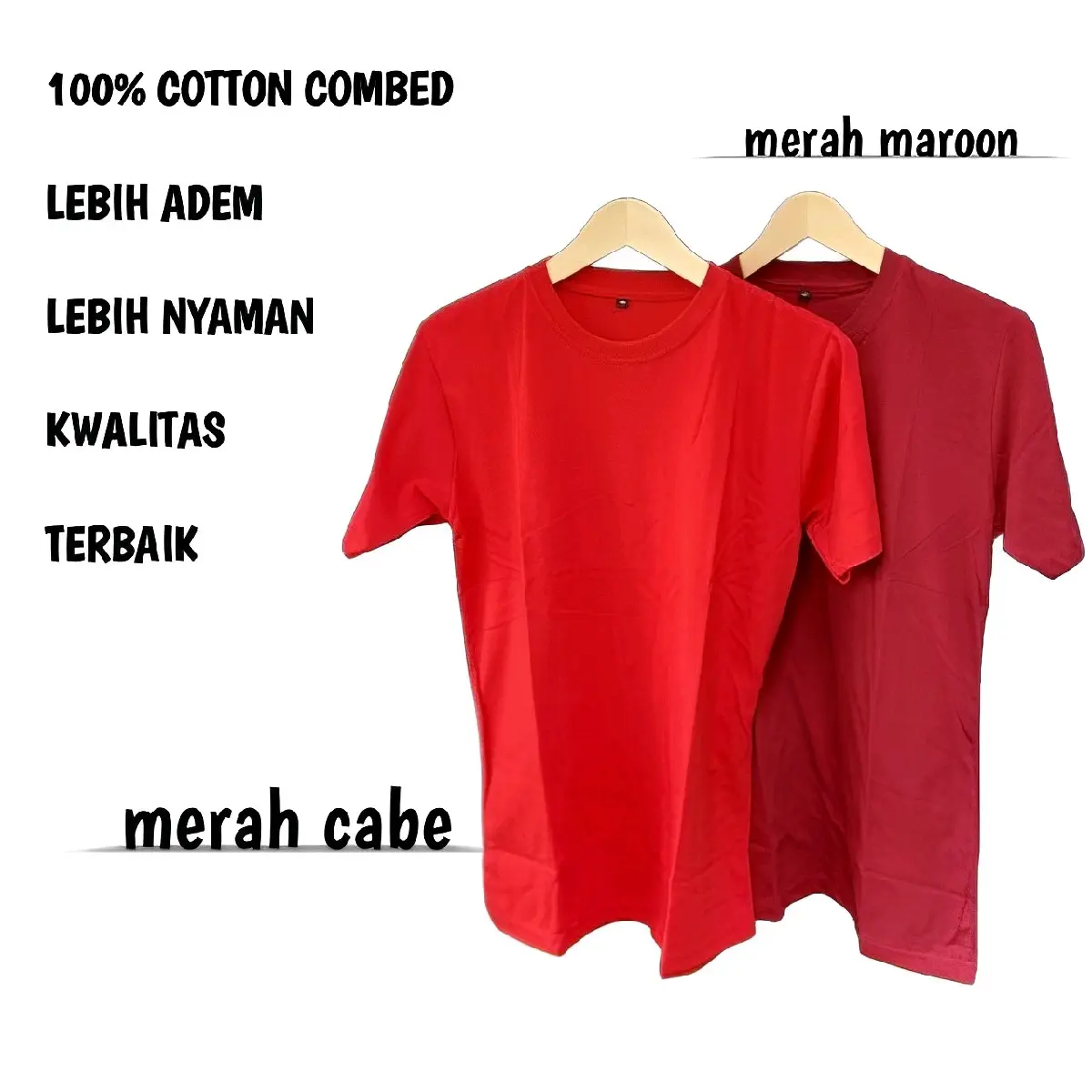 Kaos Polos Merah Cabe Dan Merah Maroon Bahan Combed 30s Katun Polos Combat Nyaman