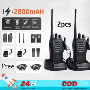 Walkie Talkie Jarak Jauh 10km(Max) 2800mAH HT Wlan UHF 2 Units Handy Talky Waterproof Portable With Charger / Headset