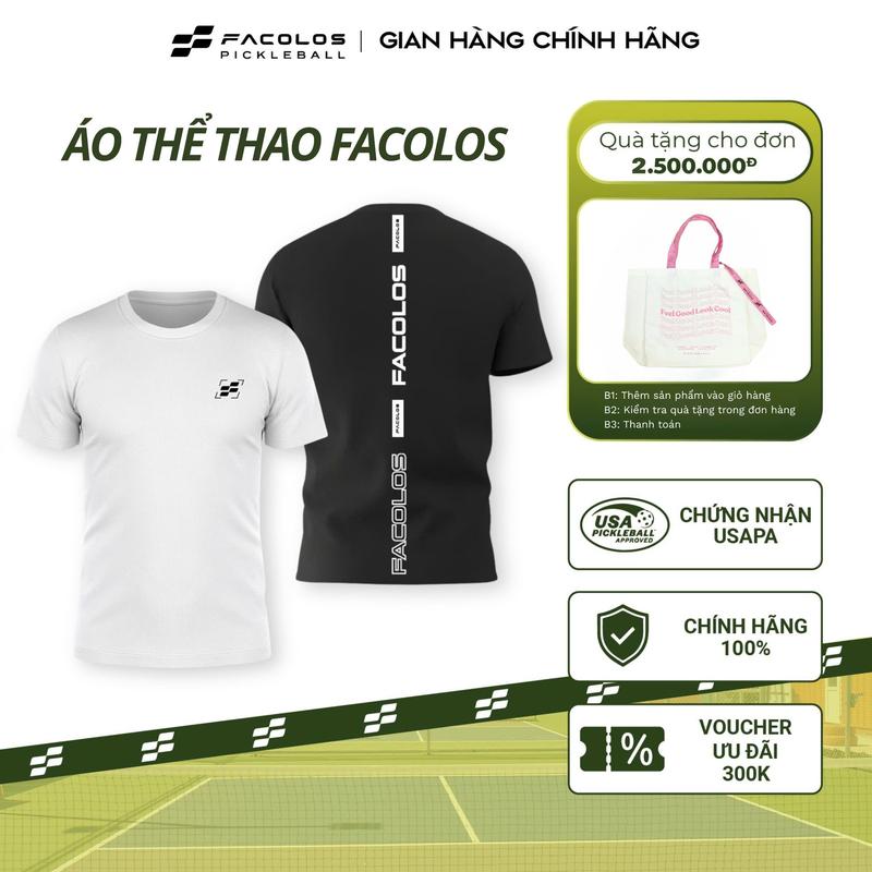  Áo thun thể thao nam Facolos Pickleball chất liệu Polyester mềm mịn thoáng khí thấm hút mồ hôi tốt 