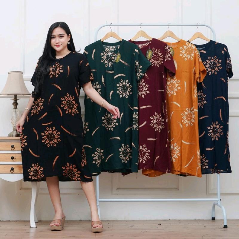 Daster  ANA  Lengan pendek  kekinian Dress ANA LD 110cm  Rayon  Santung  Daster full body  Nyaman dipakai  Busui  friendly Batik Motif rumahan 0