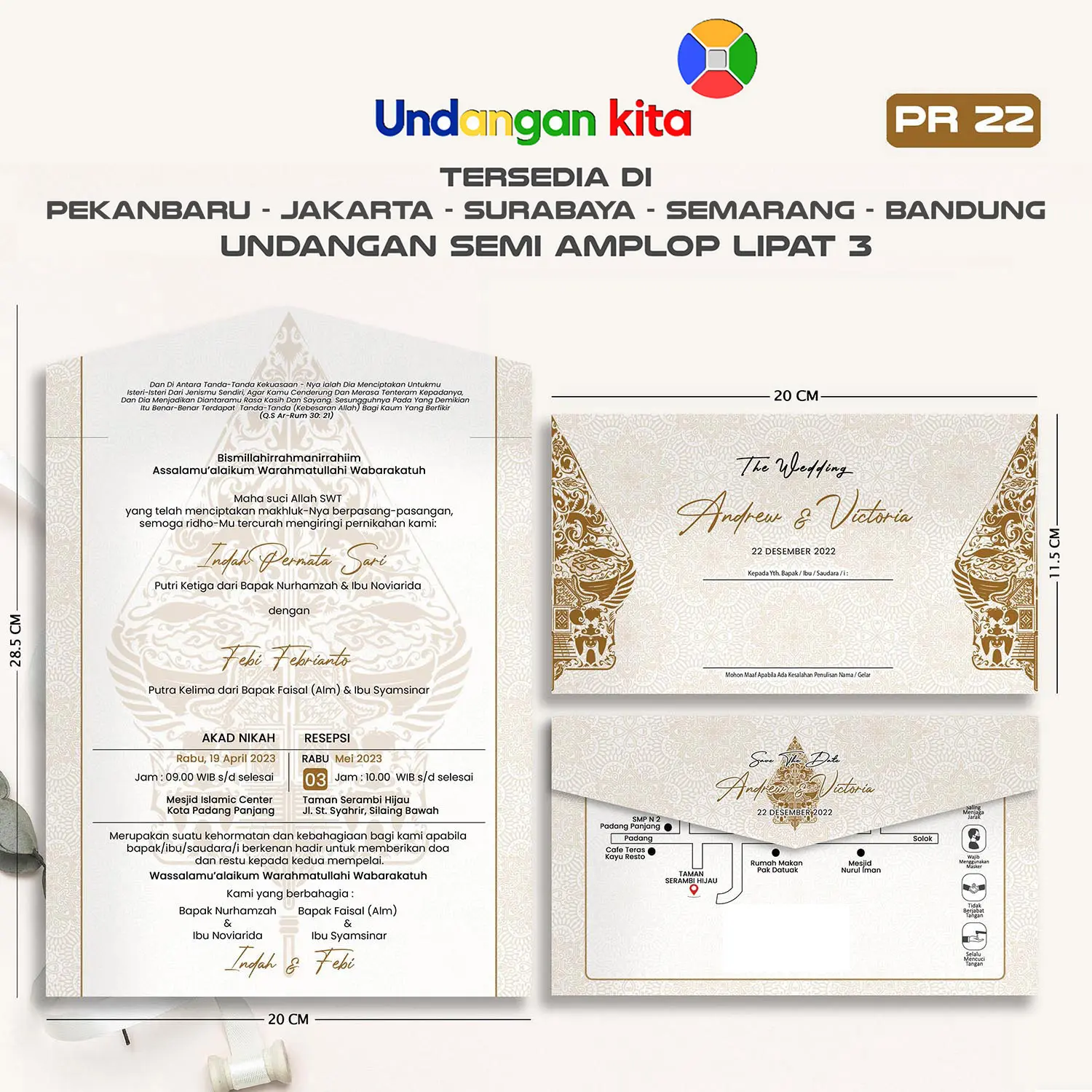 (100Pcs) Undangan Pernikahan Jasmine Bentuk Semi Amplop
