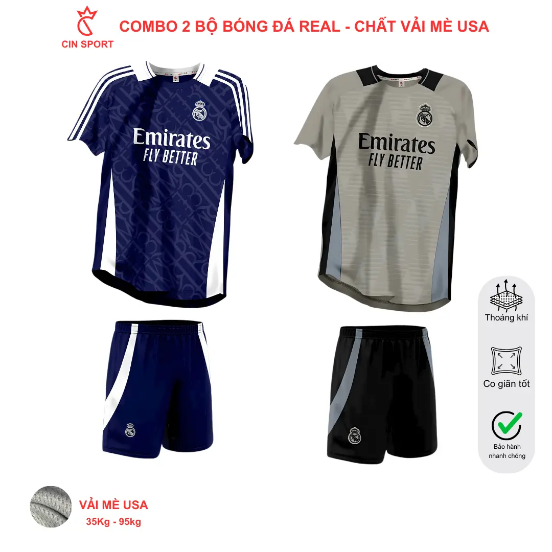 Top QUẦN ÁO BÓNG ĐÁ REAL XÁM SÂN TẬP MÙA 2024/25 CHẤT VẢI MÈ COOL USA CAO CẤP, CO GIẢN TỐT, THOÁNG KHÍ, NHANH KHÔ, MỊN DA. CIN SPORT áo  real Thun Nam