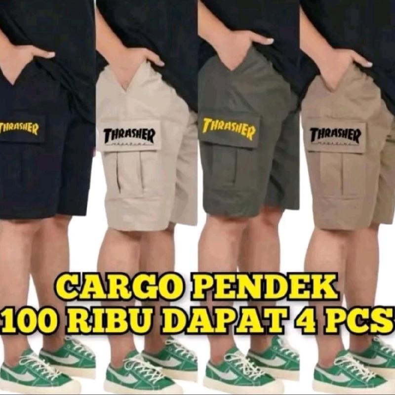 ( Paket 100 RB Dpt 4 Pcs )-Celana Pendek Cargo Dewasa Fashion Distro Premium terlaris Tebal Nyaman Harian Pria Remaja Keren Mocca Hitam Cream Abu outfit 0