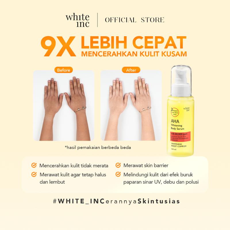 Whiteinc AHA Body Serum Mencerahkan melembabkan Kulit kusam dan Kering lotion pemutih peeling hb aha Pencerah Tubuh Melembutkan handbody tone Hitam dan Mengencangkan whitening 4