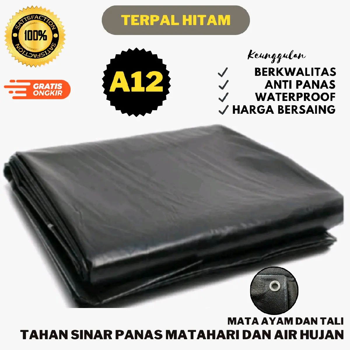 TERPAL HITAM TIPE A12 KOREA Ukuran 6x6 6x7 6x8 6x9 6x10 kuat tebal anti panas dan hujan lebar