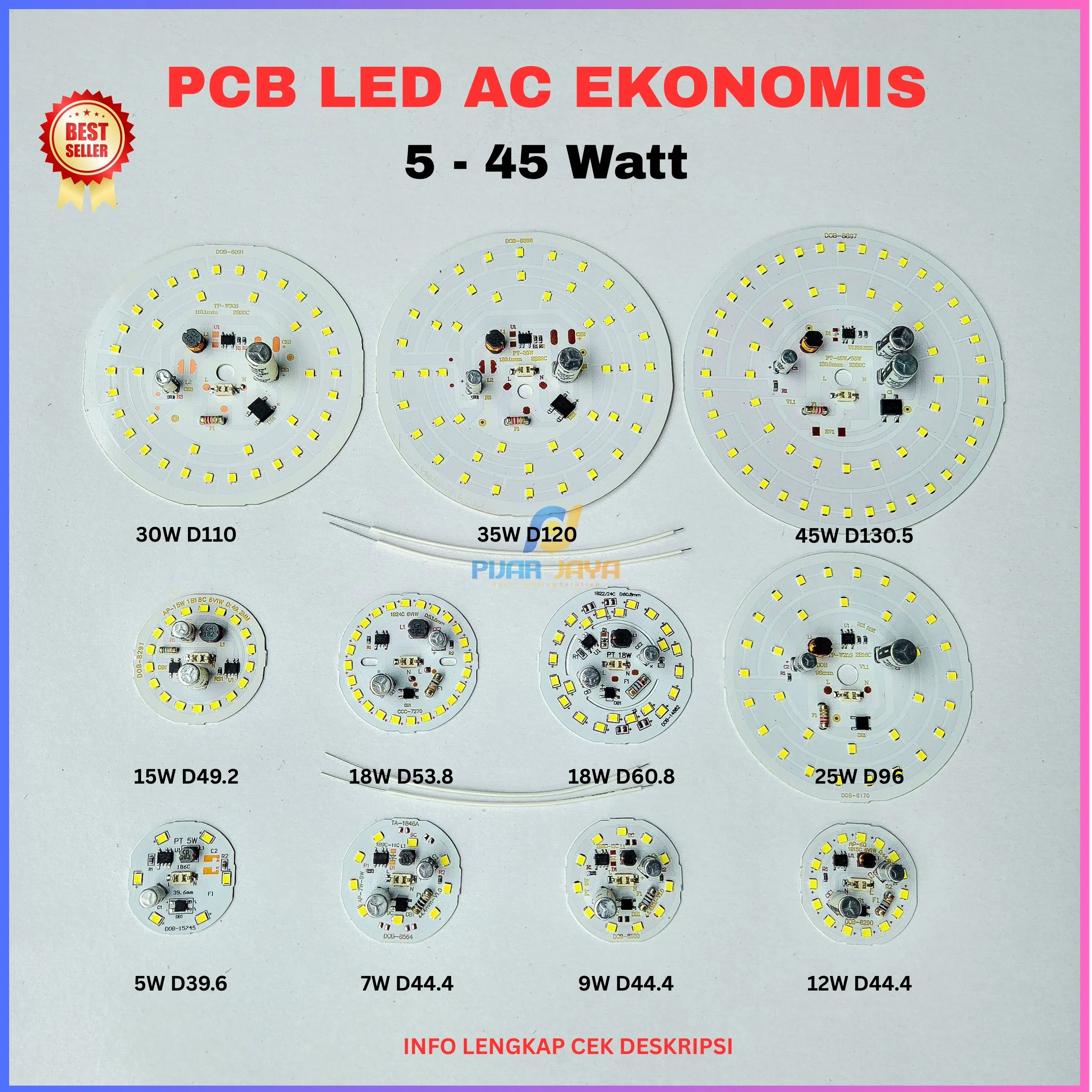 PCB LED AC Ekonomis Watt Lengkap 5 7 9 12 15 18 25 30 35 45 Watt Mesin Lampu LED AC