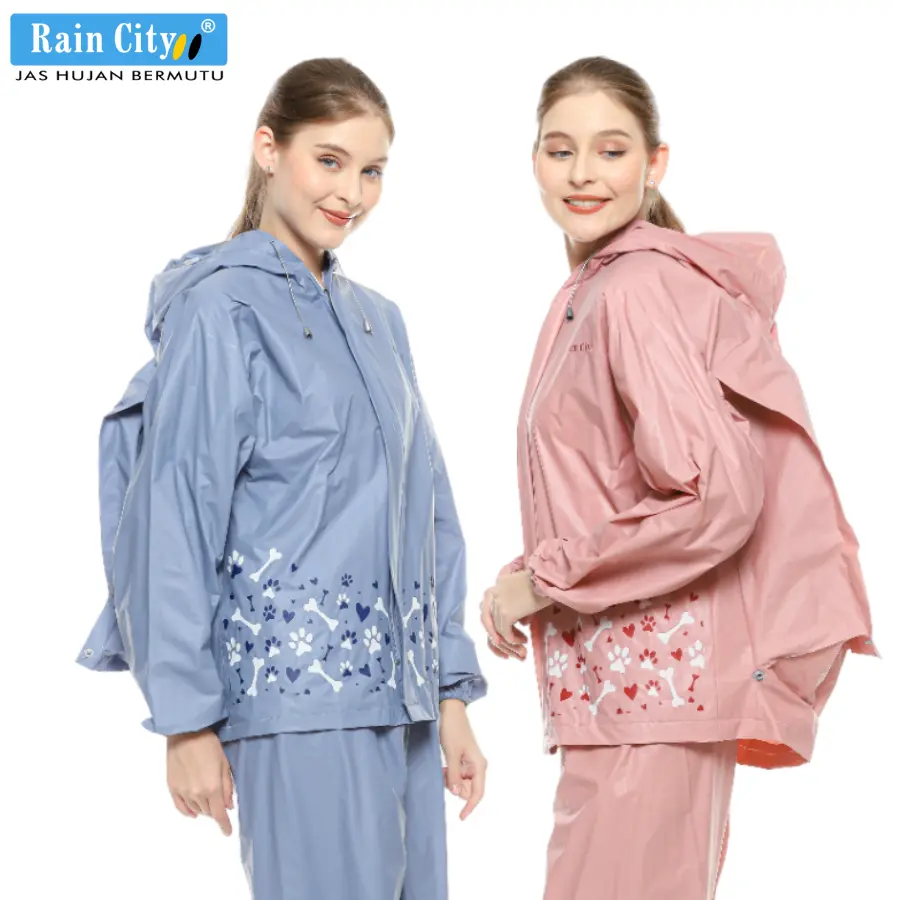 Raincity Jas Hujan Stelan Wanita Lucu Kucing Muat Ransel Pawpint 70053 PVC Anti Rembes