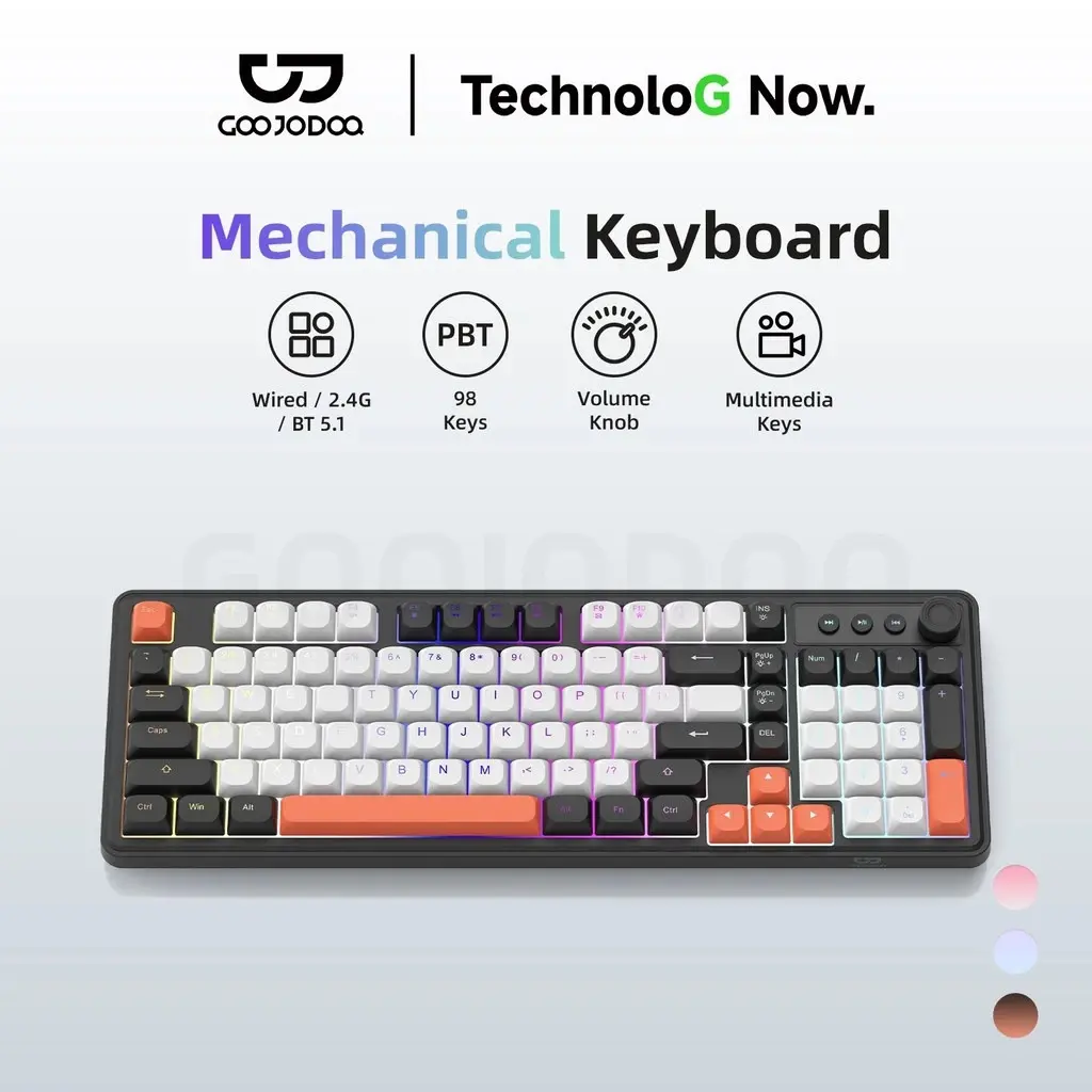 GOOJODOQ KF001 98KEY Film Keyboard Moses Set Gaming Touch Supports Bluetooth 2.4GHz Wireless and Wired Connections