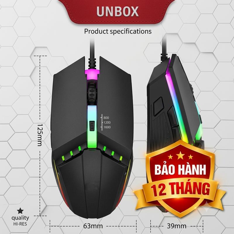 Chuột Có Dây Gaming G03 1600 DPI 4 Nút Bấm Tùy chỉnh Led Đổi Màu Chuột Máy Tính…