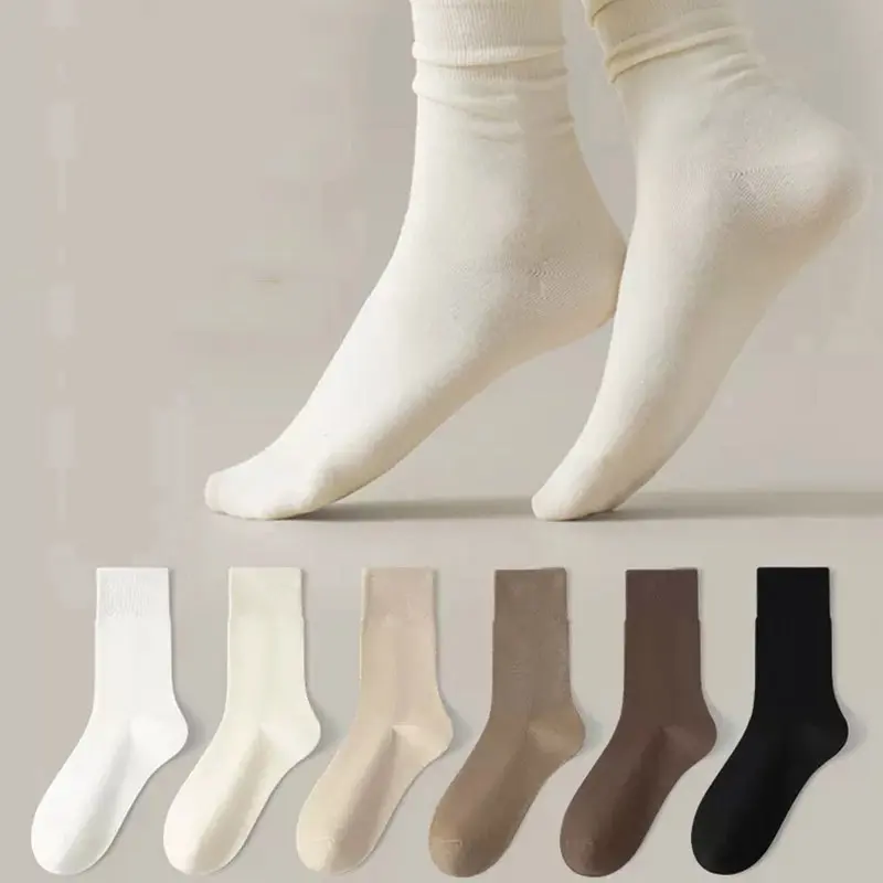 Tất Mùa Thu Retro Cho Nữ, Màu Trơn, Thường Ngày, Trắng, Trung Bình, Thời Trang Hàn Quốc, Cotton Mềm Mại, Đa Năng, Thoáng Khí, Cho Chân Ong 0