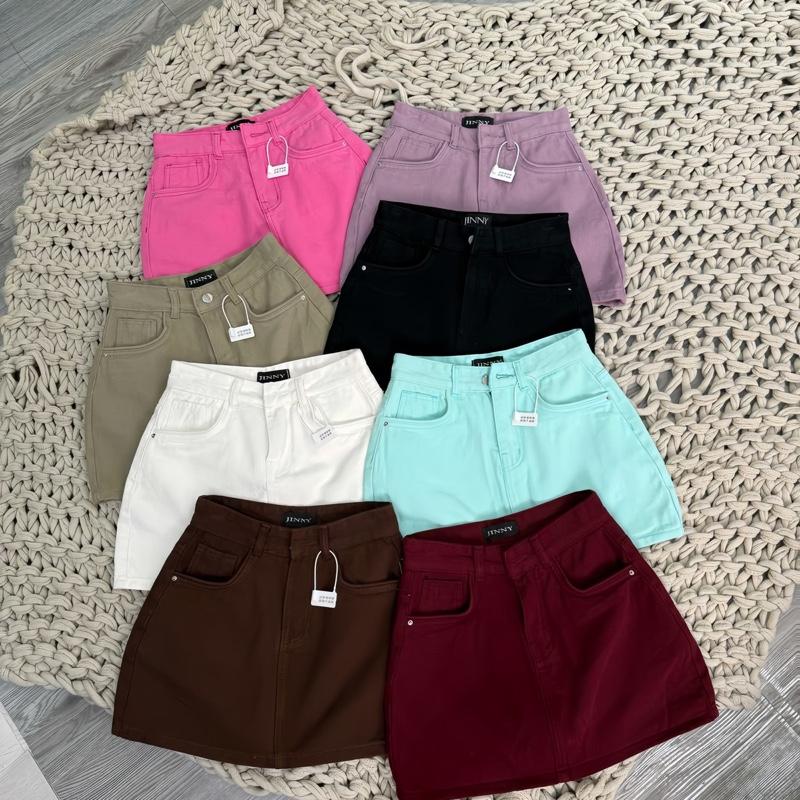 (S-XL) Chân váy vải jean QC dày dặn có lót trong CV1099 dài 37cm phối viền túi nổi
