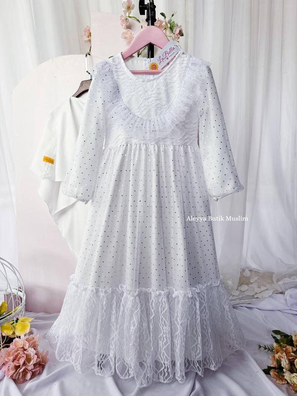 Baju Gamis Anak Tsabita gamis anak usia 4 5 6 8  10 thn  muslim pesta Bruklat kombinasi tutu  mewah Putih Dress Lebaran Remaja Wanita Syari Maxi Maxi Syari Kondangan Dewasa Kulot 6