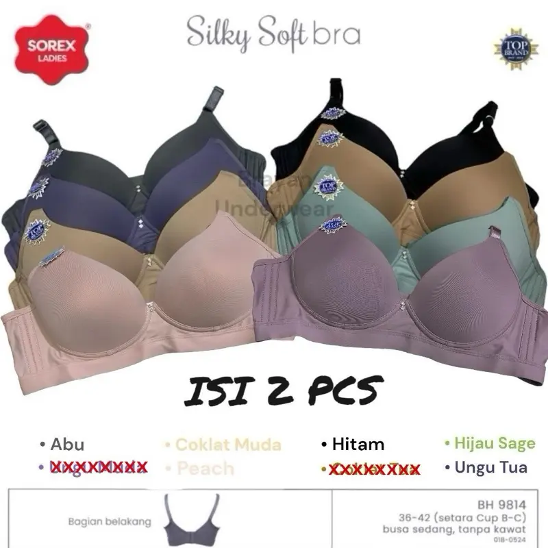 PAKET 1-3pcs BH SOREX Silky Soft 9814 size 36-42 | Busa Sedang Tanpa Kawat Kait 3 | Setara CUP B-C Nyaman Bra