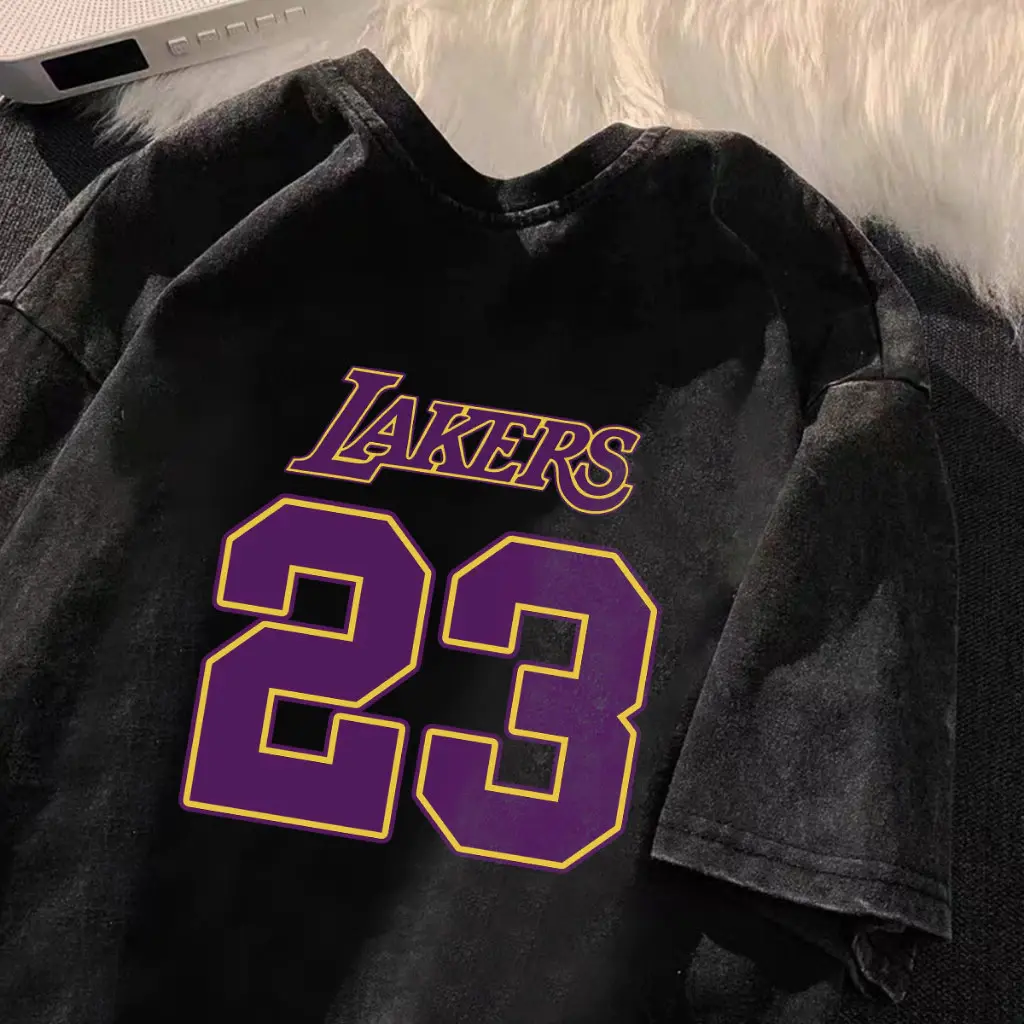 JOY FASHION TShirt Lengan Pendek Kaos  Distro Keren Nyaman Oversize Motif Lakers 23 Bahan 100% Cotton Unisex