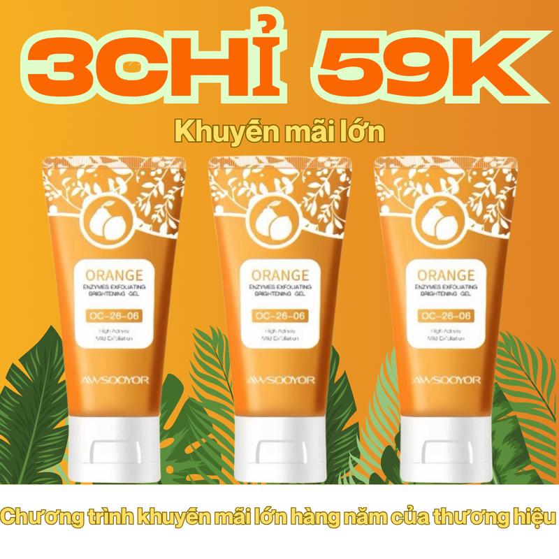 AWSOOYOR Kem tẩy tế bào chết dưỡng da sáng mịn dịu nhẹ cấp ẩm enzyme cam làm sáng da xỉn màu phù hợp mọi loại da​
