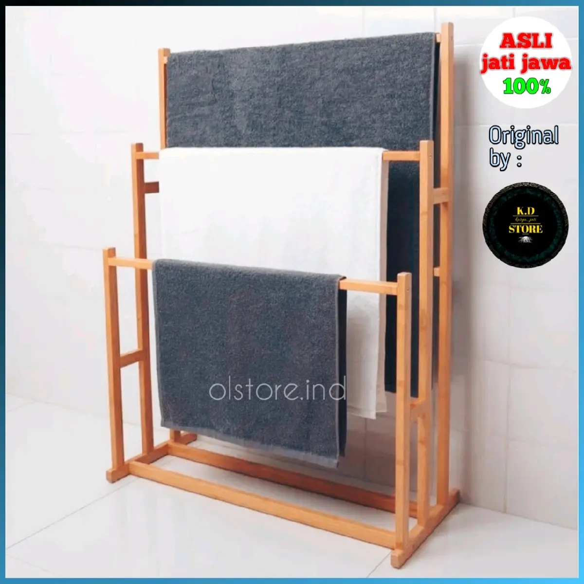 JEMURAN HANDUK PREMIUM JATI JAWA tiga palang handuk berdiri multifungsi anti peyok kuat kokoh jemuran handuk mini jemuran baju promo super murah diskon ongkir Pakaian Produk Laundry
