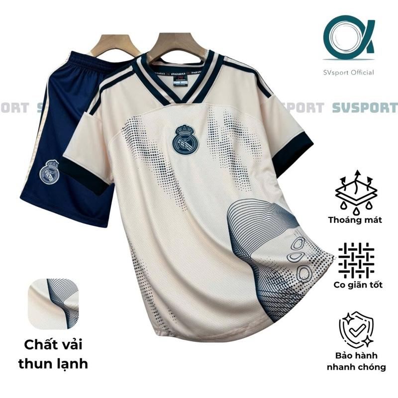 Bộ quần áo bóng đá đồ đá banh REAL “HT” Logo thêu - Vải thun lạnh cao cấp bộ đồ đá bóng TOP SPORT