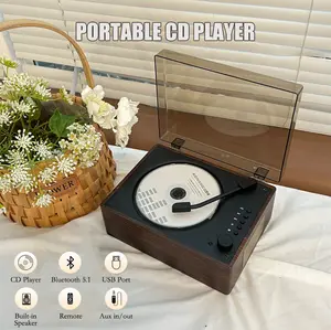 Portable Bluetooth CD Player Pemuter CD Retro Stereo Sound USB Drive Input/Output Aux