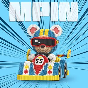 6850ピース レースカーベア ブロックセット、32cm高さの創造的なDIYおもちゃ、男の子と女の子のギフト、ホームデコレーション用飾り