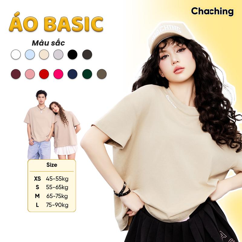 [BEST SELLER] Áo Thun Unisex ChaChing, Áo Phông Nam Nữ Form Boxy Cổ Tròn Thêu Logo Vải Thun Cotton Co Giãn 2 Chiều 13 Màu Trendy Dễ Phối Đồ