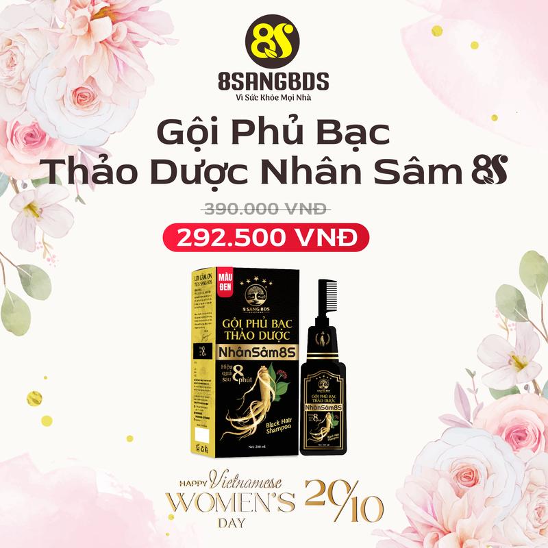 Dầu Gội Phủ Bạc Thảo Dược Nhân Sâm 8S (Nâu/Đen)- 8 Sang BDS Nhuộm Tóc, Đổi Màu Tóc trở nên đen tuyền, bóng mượt dành cho cả Nam và Nữ