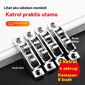 [Beli satu dan dapatkan enam]Plastik 77 88 pintu dan jendela baja plastik pintu dan jendela geser katrol ganda yang dapat disesuaikan pintu geser jendela roda datar ganda pintu geser katrol track katrol bawah-ZBD3