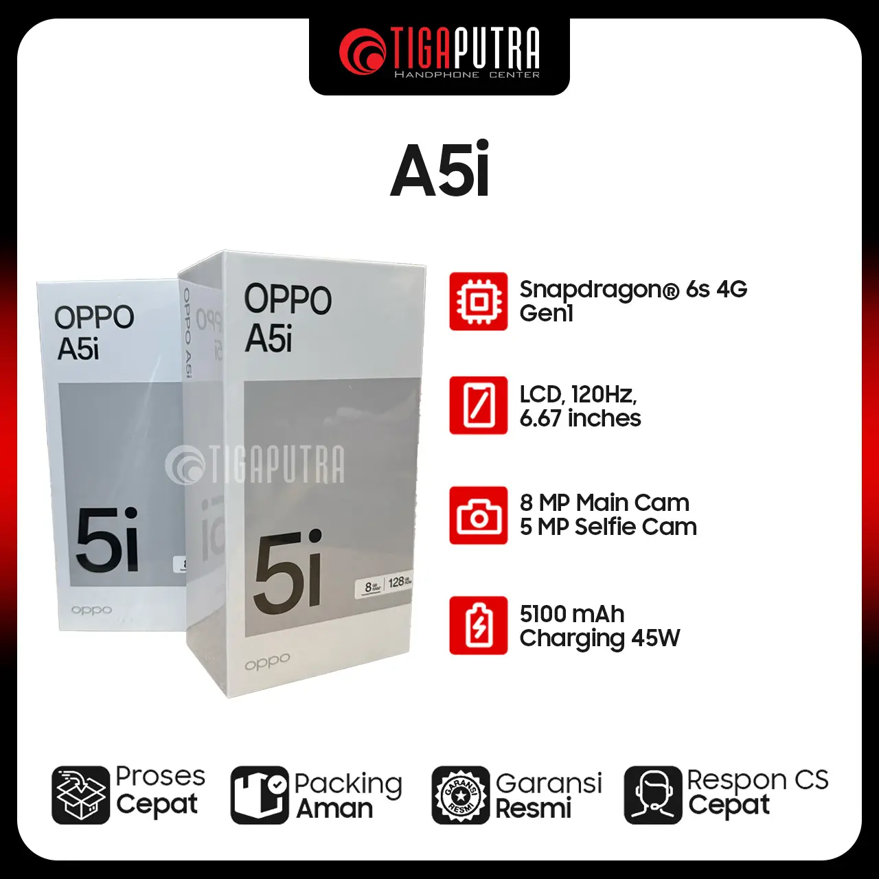 Oppo A5i (RAM 4+4GB, ROM 64/128GB, Snapdragon 6s Gen1, Military-Grade Shock Resistance)