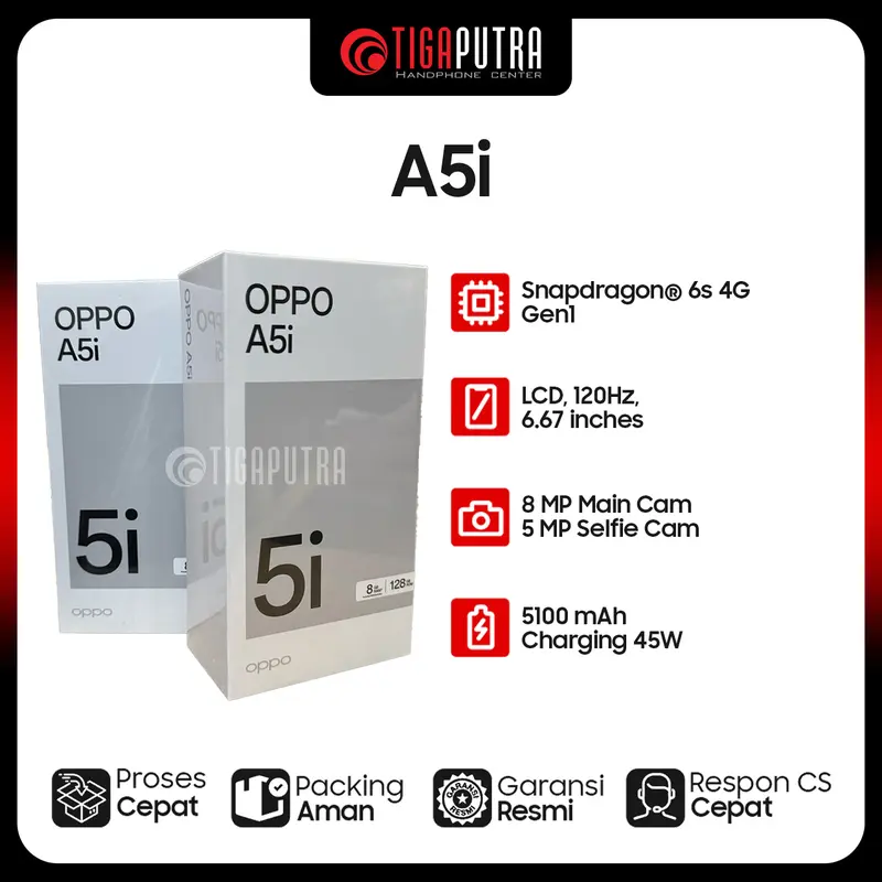 Oppo A5i (RAM 4+4GB, ROM 64/128GB, Snapdragon 6s Gen1, Military-Grade Shock Resistance)