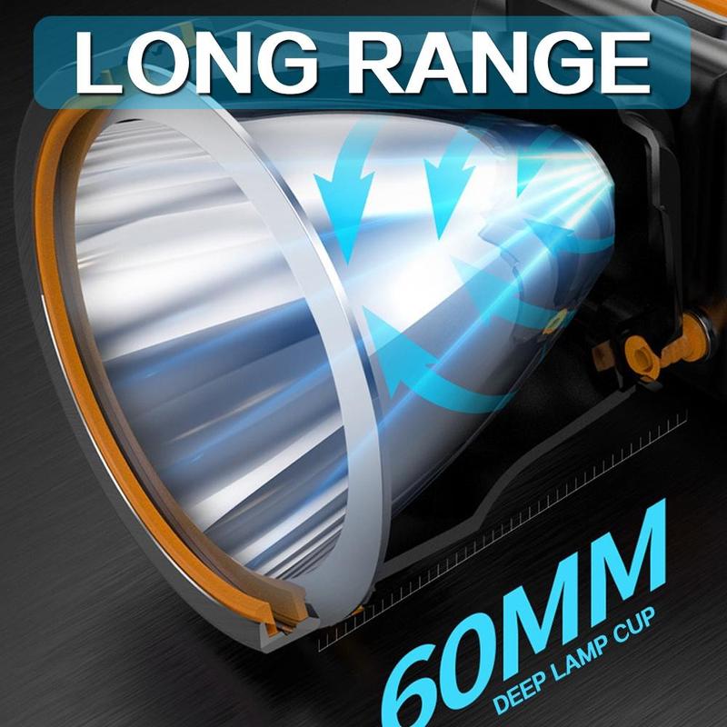Đèn pha Led, Mạnh mẽ, Ánh sáng vàng và trắng, Pin tích hợp, Không thấm nước, Có Thể Sạc Lại USB, Đèn pin đội đầu 6