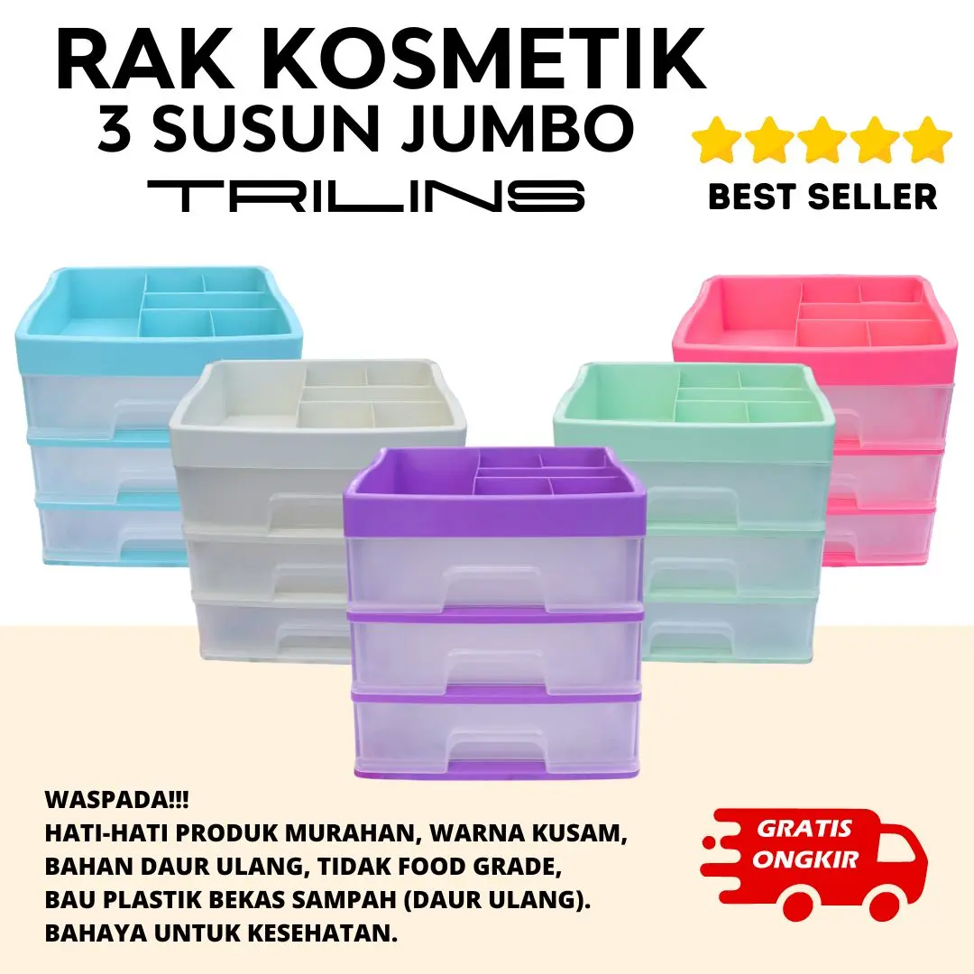 COD Rak Kosmetik 3 Susun Laci Storage Box Rak Kosmetik Susun Kotak Penyimpanan Make Up Skincare Multifungsi