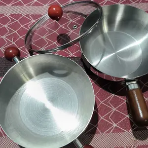 [BEST SELLER] Funnycook Panci Sauce Pan Set Gemoy Lucu Stainless Steel Diameter 14cm 16cm Dengan Gagang Kayu Anti Panas dan Tutup Kaca Tebal Kitchenware