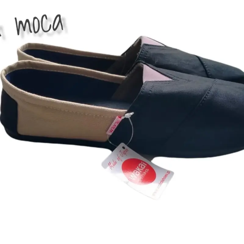 Sepatu Slip On Wakai Hitam MOcca Kanvas Sol Karet Asli Pria Wanita Kerja Size 36-45 Flat Shoes 1