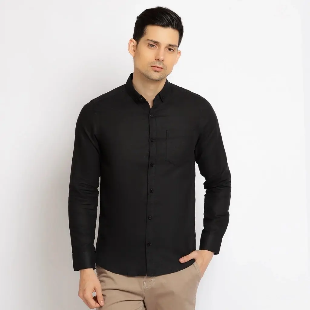 kemeja pria lengan panjang polos slimfit basic hitam putih formal kuliah Casual Kerja Nyaman