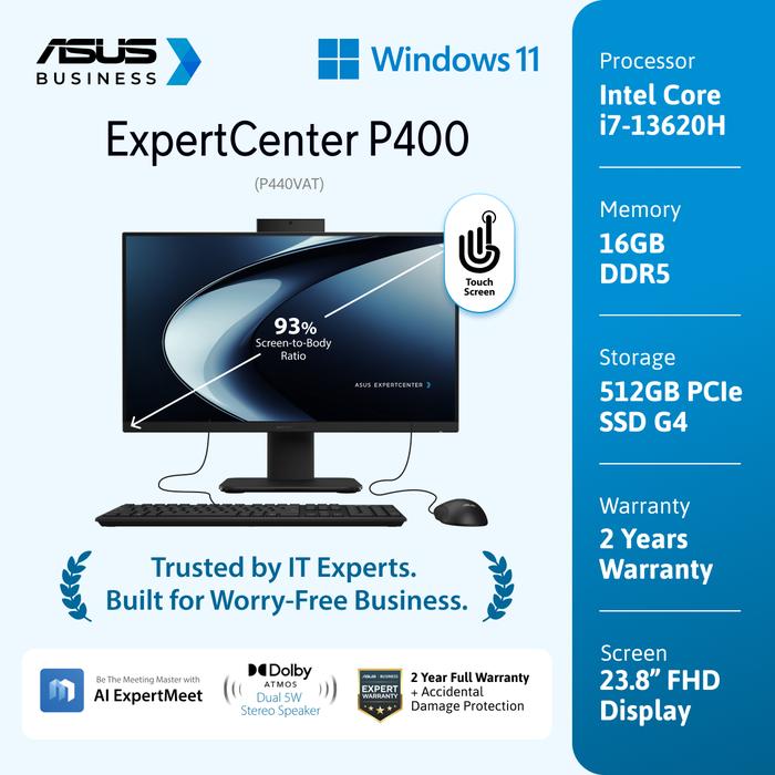 Gambar Asus ExpertCenter P400 PC AIO P440VAT-B7151WS [i7-13620H|TouchScreen|RAM 16GB|SSD 512GB|Win11|OHS24+365|Black] dari megacom.id Kota Administrasi Jakarta Pusat Tokopedia