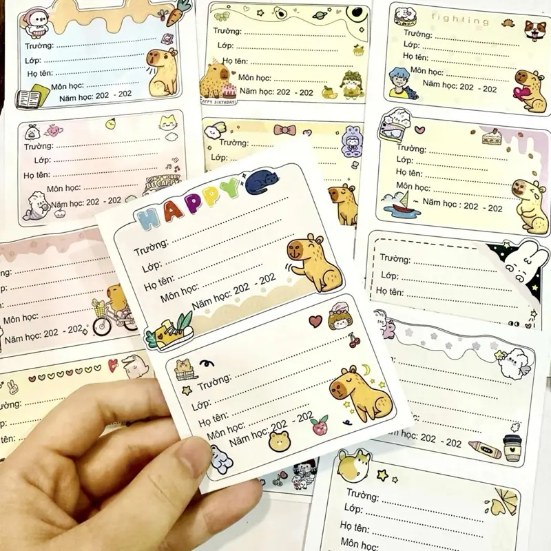 Set 24 nhãn vở Capybara -Labubu - Chiikawa- Maltese dễ thương xinh xắn 6