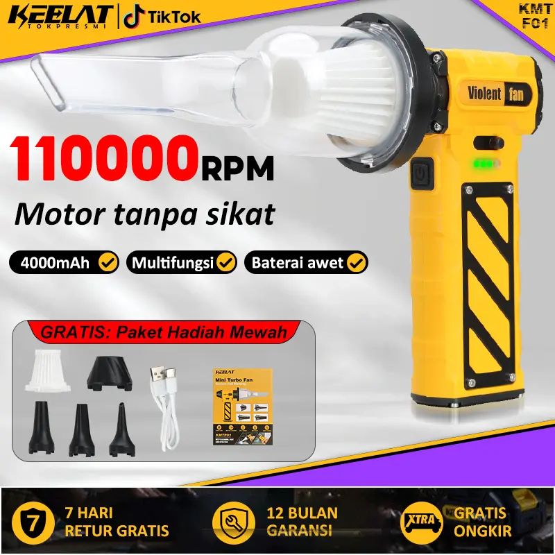 【KEELAT-KMTF01】Brushless Blower industri kipas angin kuat baterai lithium penghilang debu kipas genggam nirkabel turbo berkecepatan tinggi